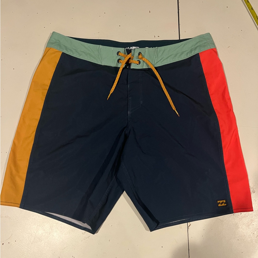 Billabong Navy, Red, and Gold Board Shorts